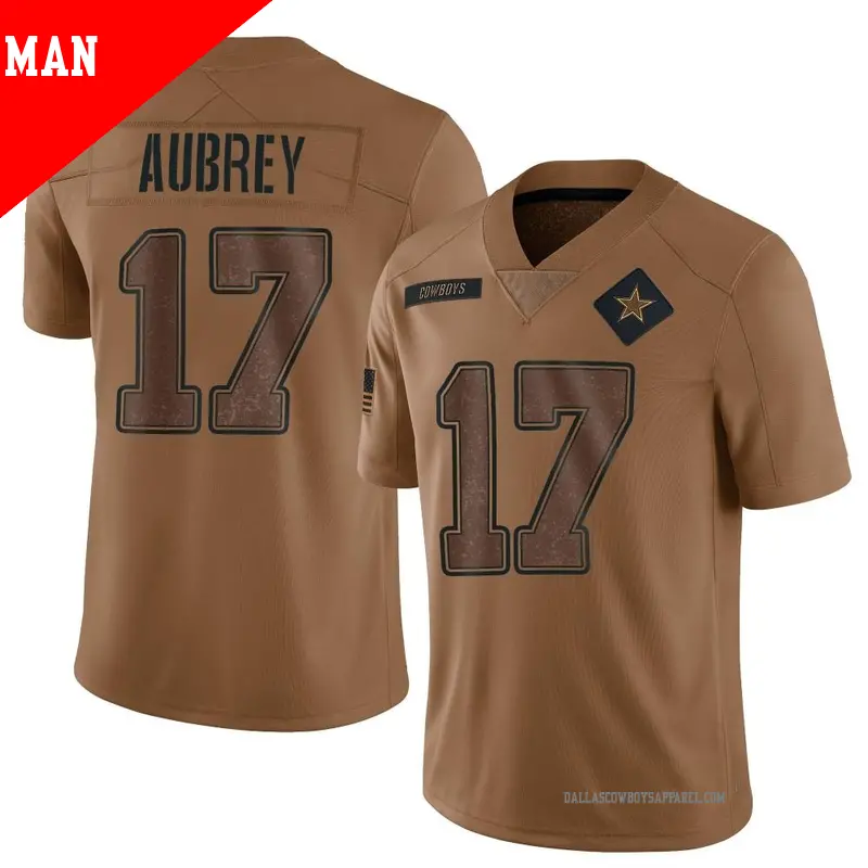 Men s 17 Brandon Aubrey Dallas Cowboys Limited Brown 2023 Salute To Service Jersey