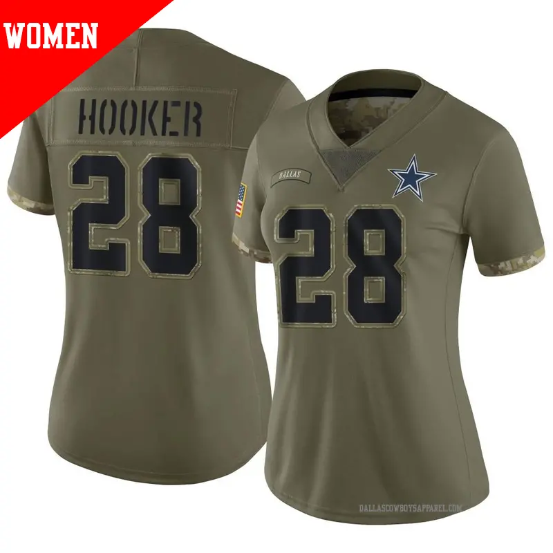 Women s 28 Malik Hooker Dallas Cowboys Limited Olive 2022 Salute To Service Jersey